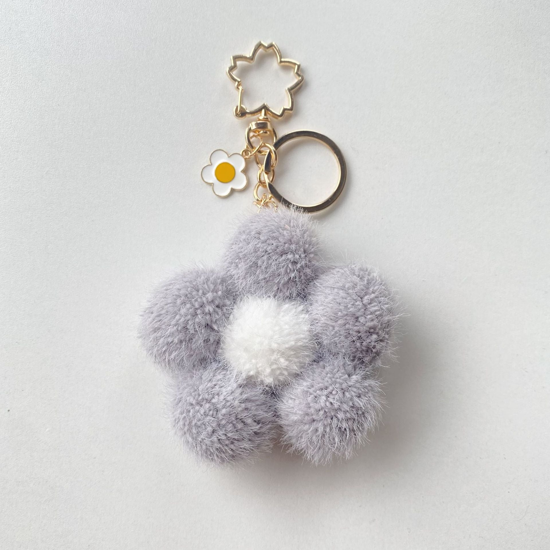 Wholesale Plush Colored Flower Ball Keychains